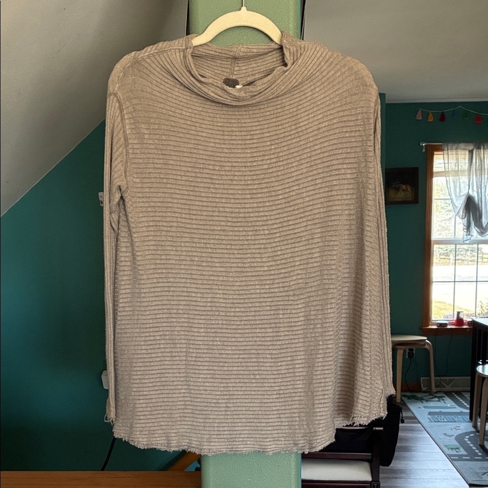 We The Free Ribbed Long Sleeve Tunic Sweater in Beige